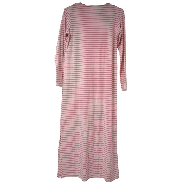Mod Ref Womens Jaya Dress XS Long Sleeve Maxi Side Slit Knit Pink Stripe T-Shirt - Picture 4 of 7